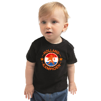 Zwart t shirt Holland kampioen met leeuw voor baby / peuters   Nederland supporter