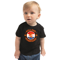 Zwart t shirt Holland kampioen met leeuw voor babys   Nederland supporter