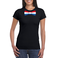 Zwart t shirt met Nederland vlag strikje dames