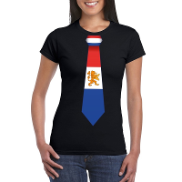 Zwart t shirt met Nederland vlag stropdas dames