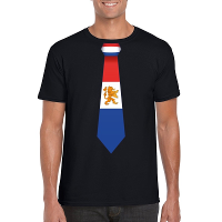 Zwart t shirt met Nederland vlag stropdas heren