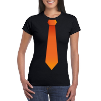 Zwart t shirt met oranje stropdas dames