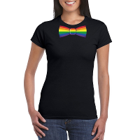 Zwart t shirt met regenboog vlag strikje dames
