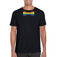Zwart t shirt met regenboog vlag strikje heren
