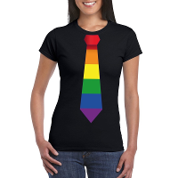 Zwart t shirt met regenboog vlag stropdas dames