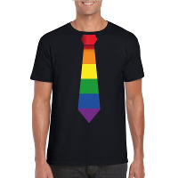 Zwart t shirt met regenboog vlag stropdas heren