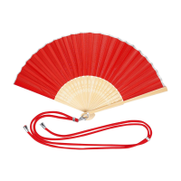 Spaanse handwaaier   rood   bamboe/polyester   38 x 21 cm   met nekkoord   festival waaier
