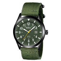 BIDEN 12/24Uur Schaal Kalender Quartz Horloge Outdoor Sport Luminous Waterdicht Nylon Strap Heren Polshorloges