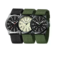 BIDEN Eenvoudige Kalender Sport Waterdichte Kwartshorloge Comfortabele Nylon Strap Luminous Wijzer Herenhorloge met Lege
