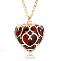 Big Red Crystal Heart Shaped Pendant Necklace Gold Plated