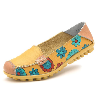 Big Size Women Flower Floral Leather Loafers Moccasins Flats Soft Ballet Shoes Round Toe Flats