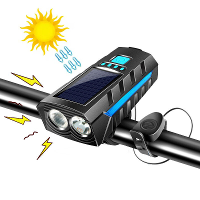 Bikight 4 in 1 Solar Fiets Koplamp 2400mAh Batterij Power Bank 3 Licht Modi Waterdichte Fiets Voorlicht met 130db Hoorn