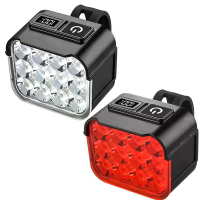 BIKIGHT Fiets Hoofdlamp Combo Kit Oplaadbaar Digitaal Display Hoge Helderheid 12 LED's Mountainbike Nacht Rijlicht Set
