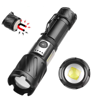 Bikight Krachtige Zoombare Zaklamp met COB Sidelight met 18650 Batterij Magnetische Staart, Hoge Vermogen Tactische Fakk