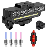 BIKIGHT multifunctioneel LED fietslicht voor hoofd  en 130 dB roepletor, USB oplaadbaar fietsen vooraanlicht met powerba