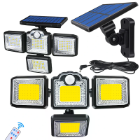 Bikight Solar LED Lamp Buiten 3 Hoofden Bewegingssensor 270 Wijde Hoek Verlichting Waterdichte Lichten Wandlamp Straat V