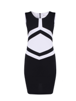 Black And White Hit The Color Package Hip Slim Was Thin Dress
