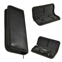 Black Leather Zipper Scissor Storage Case Barber Tools