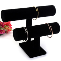 Black Velvet Double Tier T Bar Bracelet Jewelry Display Stand Holder