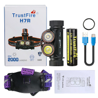 Trustfire H7R 2000 Lumen Rood Wit 4000K CRI95 Hoofdlamp LED Werklamp USB oplaadbaar met Spot  en Vrije Licht LED Hoofdla