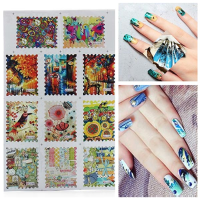 Ble Postage Stamp French Nail Art Tips Water Transfer Decals Sticker