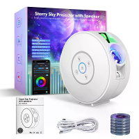 BlitzWill® BW PLT2 Slimme Sterprojector met Sterren en Kleurrijke LED Nebula 6 Temafilm Dia's bluetooth Speaker Witte Ge