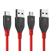 BlitzWolf® AmpCore Ⅱ BW TC12+BW MC11 Type C Micro USB Charging Data Cable 3.33Ft/1m With Magic Strap