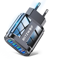 BlitzWolf® BK 385 48W 4 USB poorten QC 3.0 Snellader Wand Reislader EU stekkeradapter Voor iPhone 14 14 Plus 14 Pro Max