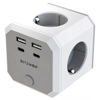 BlitzWolf BW EC2 8 in 1 Wand Cube Socket EU Plug Power Outlet Extender 4000W met Schakelaar 4 AC Stopcontacten / 2 USB A