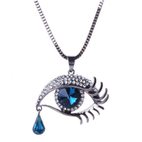 Blue Eye Chain Rhinestone Teardrop Pendant Necklace Jewelry