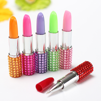 Blue Ink Multi Color Crystal Lipstick Shape Stationery Ball Point Pen