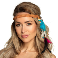 Carnaval/festival hippie flower power hoofdband   met gekleurde veren   haarband