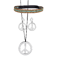 Carnaval/verkleed accessoires Hippie/sixties sieraden set   ketting/oorbellen/haarband