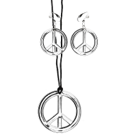 Carnaval/verkleed accessoires Hippie/sixties sieraden set   ketting/oorbellen   zilver