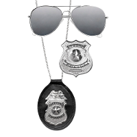 Carnaval/verkleed accessoires Politie   ketting met badge/zonnebril   zwart/zilver   kunststof
