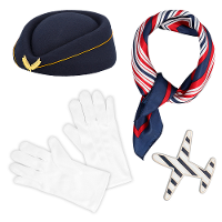 Boland Carnaval/verkleed accessoires   Stewardess   hoedje/broche/sjaal/handschoenen   luchtvaart