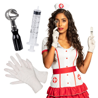 Carnaval/verkleed accessoires Zuster/verpleegster   hoedje/spuit/otoscoop/handschoenen