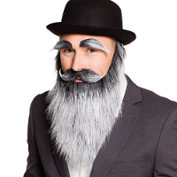 Carnaval verkleed baard   Abraham/Oude man baard   grijs   met snor en wenkbrouwen