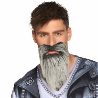 Carnaval verkleed baard   Biker/Rocker baard   grijs   met snor