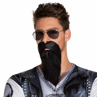 Carnaval verkleed baard   Biker/rocker baard   zwart   met snor