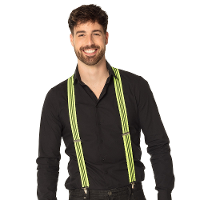 Carnaval verkleed bretels met ruches   neon geel/zwart gestreept   volwassenen/heren/dames