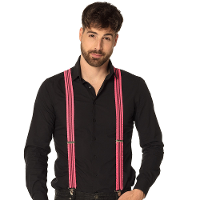 Carnaval verkleed bretels met ruches   neon roze/zwart gestreept   volwassenen/heren/dames
