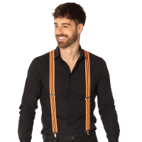 Carnaval verkleed bretels met ruches   oranje/zwart gestreept   volwassenen/heren/dames