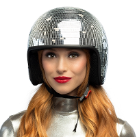 Carnaval verkleed Disco helm met spiegelbal plaatjes   glitters   zilver   foam   heren/dames
