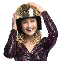 Carnaval verkleed Disco helm   spiegelbal   glitters   goud   foam   heren/dames