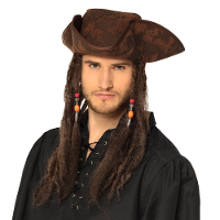 Boland Carnaval verkleed hoed voor een Piraat   bruin   polyester   heren   met haar/vlechten