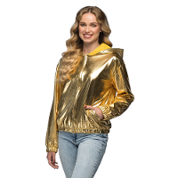 Carnaval verkleed jasje Rave   goud   dames   metallic glans
