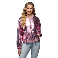 Carnaval verkleed jasje Rave   roze   voor dames   metallic glans