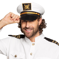 Carnaval verkleed Kapiteinspet   wit/goud   voor volwassenen   Maritiem thema