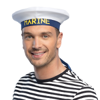 Carnaval verkleed Matroos / Matrozen hoedje   wit/blauw   voor volwassenen   Maritiem thema